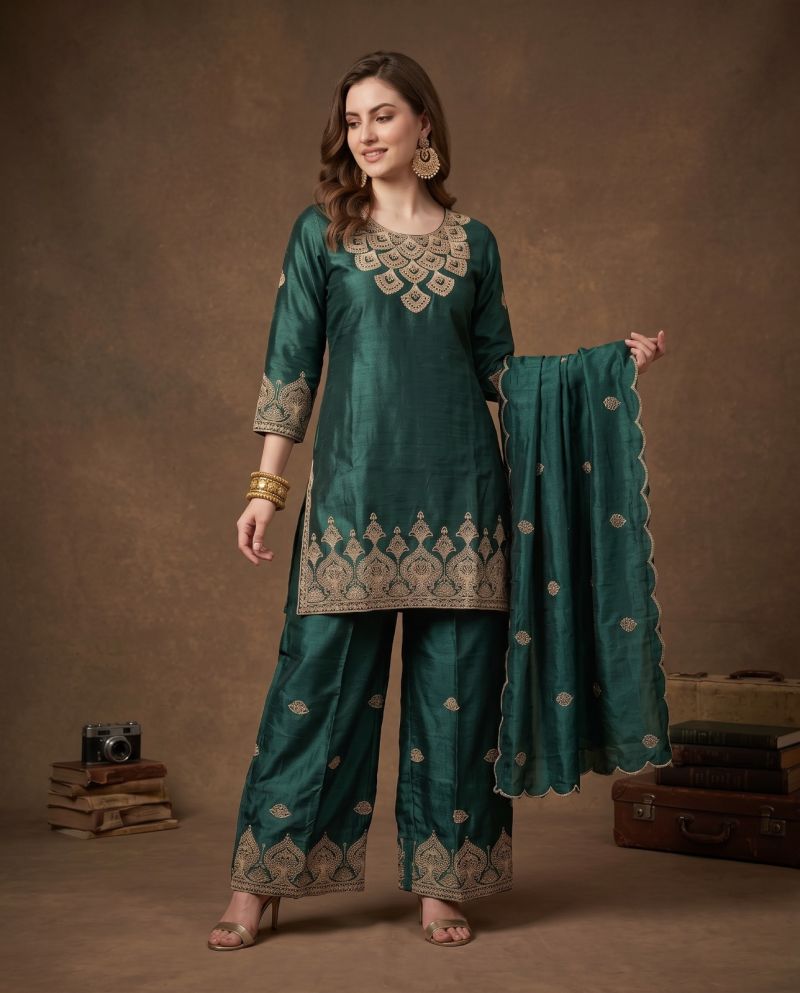 Naisha K 1310 Chinon Embroidered Designer Kurti With Bottom Dupatta — Wholesale Kurtis, Vardan Ethnic wholesale from Surat — Photo 3