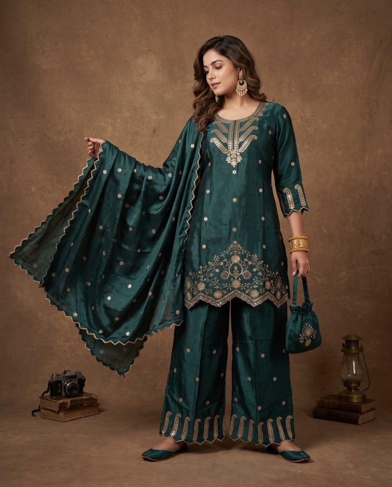 Naisha K 1311 Chinon Embroidered Designer Kurti With Bottom Dupatta — Wholesale Kurtis, Vardan Ethnic wholesale from Surat — view 2