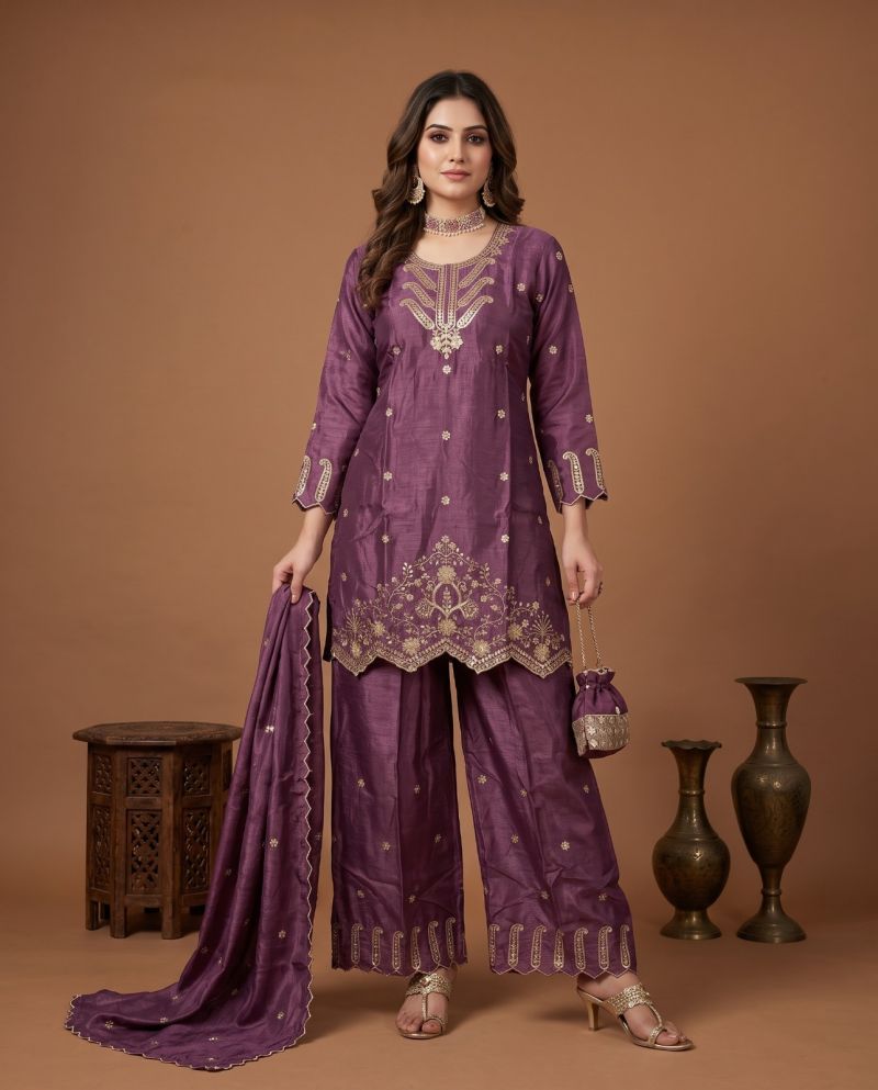 Naisha K 1311 Chinon Embroidered Designer Kurti With Bottom Dupatta — Wholesale Kurtis, Vardan Ethnic wholesale from Surat — view 4