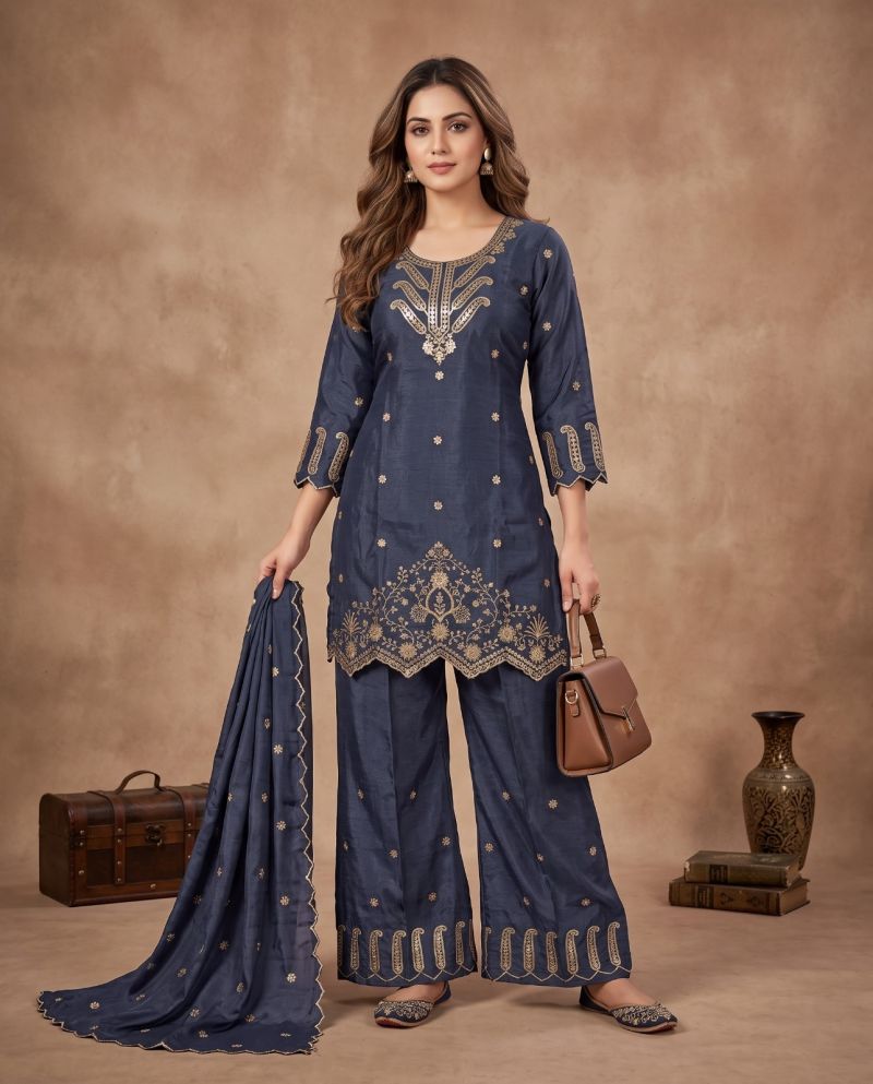 Naisha K 1311 Chinon Embroidered Designer Kurti With Bottom Dupatta — Wholesale Kurtis, Vardan Ethnic wholesale from Surat — view 3
