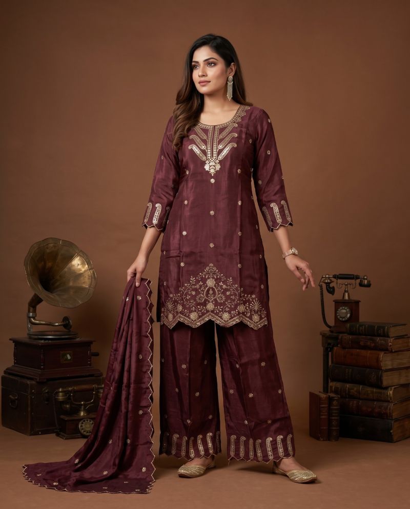 Naisha K 1311 Chinon Embroidered Designer Kurti With Bottom Dupatta