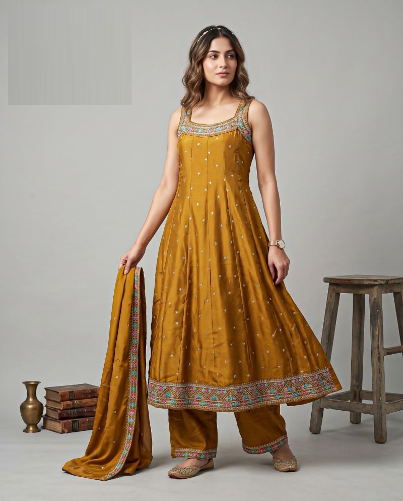 Naisha K 1314 Vichitra Embroidered Designer Anarkali Kurti With Bottom Dupatta — Wholesale Kurtis, Vardan Ethnic wholesale from Surat — view 3