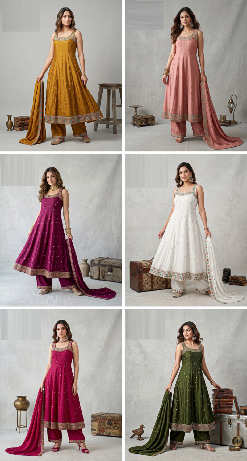 Naisha K 1314 Vichitra Embroidered Designer Anarkali Kurti With Bottom Dupatta — Wholesale Kurtis, Vardan Ethnic wholesale from Surat — view 7