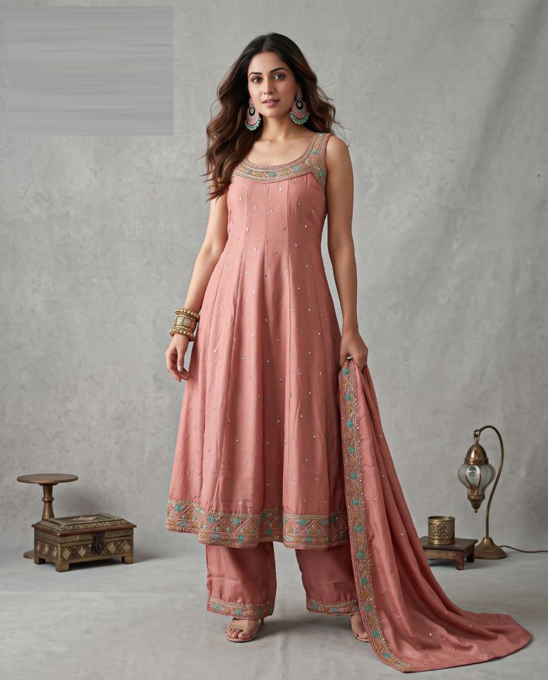 Naisha K 1314 Vichitra Embroidered Designer Anarkali Kurti With Bottom Dupatta — Wholesale Kurtis, Vardan Ethnic wholesale from Surat — view 2