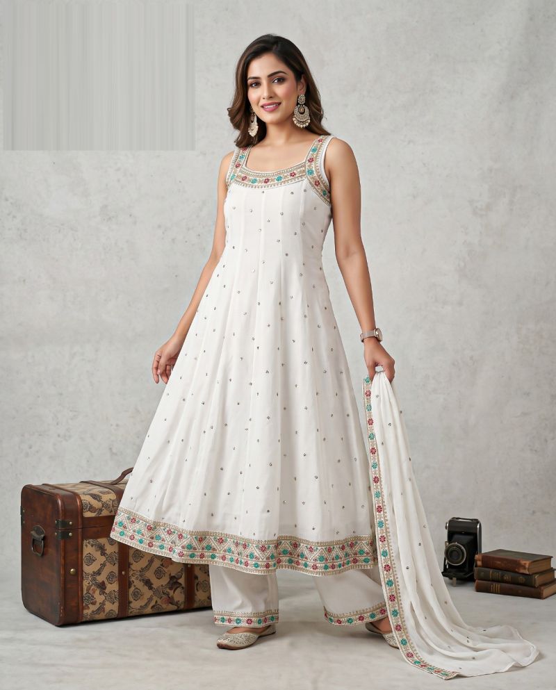 Naisha K 1314 Vichitra Embroidered Designer Anarkali Kurti With Bottom Dupatta — Wholesale Kurtis, Vardan Ethnic wholesale from Surat — view 6
