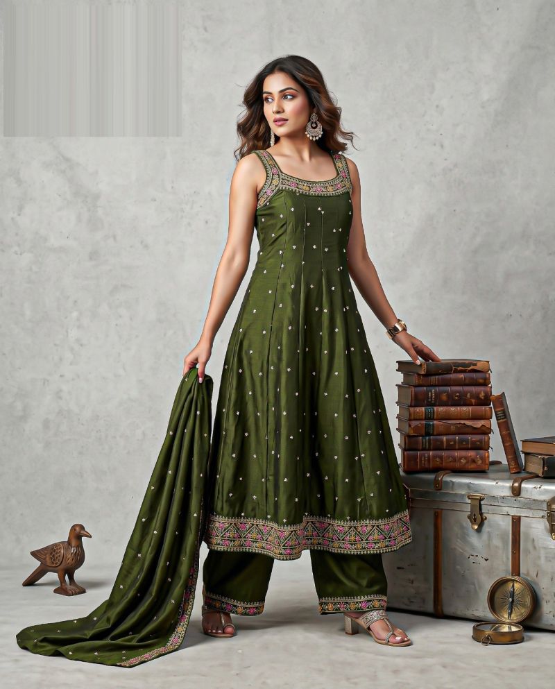 Naisha K 1314 Vichitra Embroidered Designer Anarkali Kurti With Bottom Dupatta — Wholesale Kurtis, Vardan Ethnic wholesale from Surat — view 4