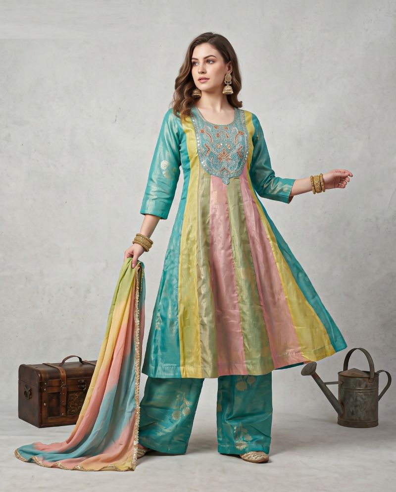 Naisha K 1315 Tissue Jacquard Anarkali Kurti With Bottom Dupatta
