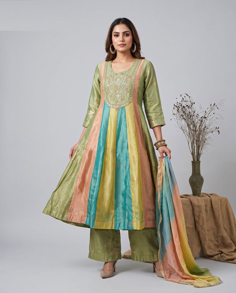 Naisha K 1315 Tissue Jacquard Anarkali Kurti With Bottom Dupatta — Wholesale Kurtis, Vardan Ethnic wholesale from Surat — Photo 3