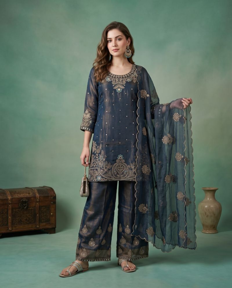 Naisha K 1317 Chinon Embroidered Designer Kurti WIth Bottom Dupatta Catalog — Wholesale Salwar Suits, Vardan Ethnic wholesale from Surat — Photo 3