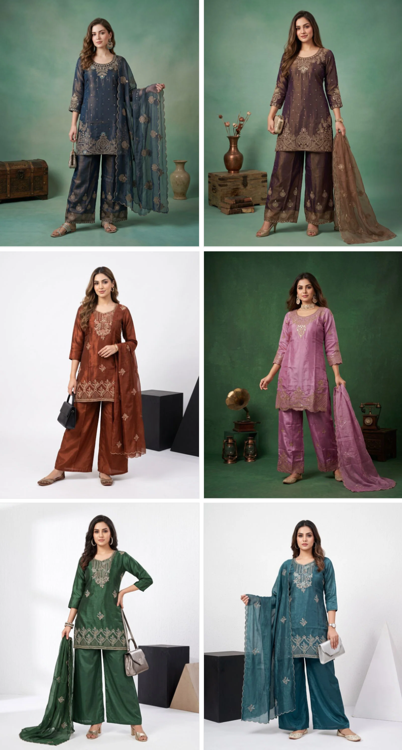 Naisha K 1317 Chinon Embroidered Designer Kurti WIth Bottom Dupatta Catalog — Wholesale Salwar Suits, Vardan Ethnic wholesale from Surat — Photo 7