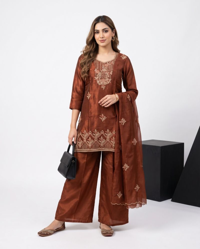 Naisha K 1317 Chinon Embroidered Designer Kurti WIth Bottom Dupatta Catalog