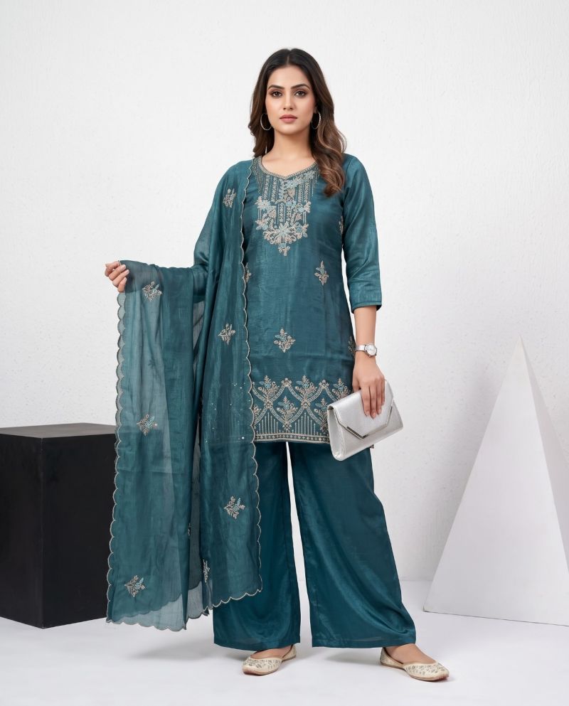 Naisha K 1317 Chinon Embroidered Designer Kurti WIth Bottom Dupatta Catalog — Wholesale Salwar Suits, Vardan Ethnic wholesale from Surat — Photo 4