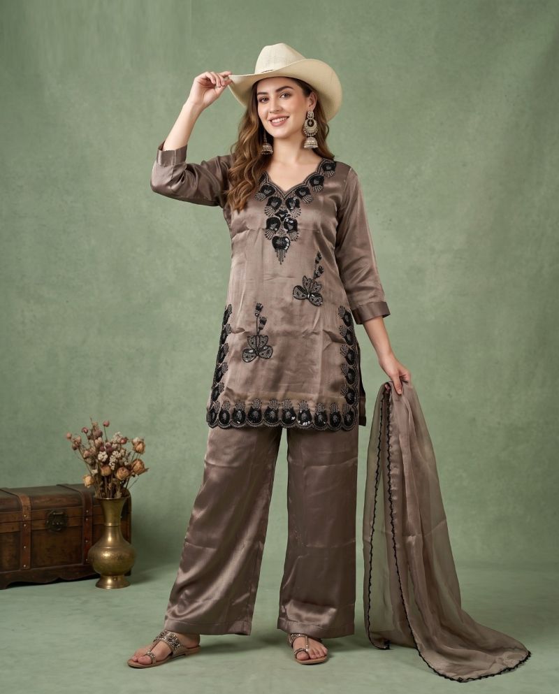 Naisha K 1318 Miraci Silk Beats Work Designer Kurti With Bottom Dupatta Catalog — Wholesale Kurtis, Vardan Ethnic wholesale from Surat — view 2