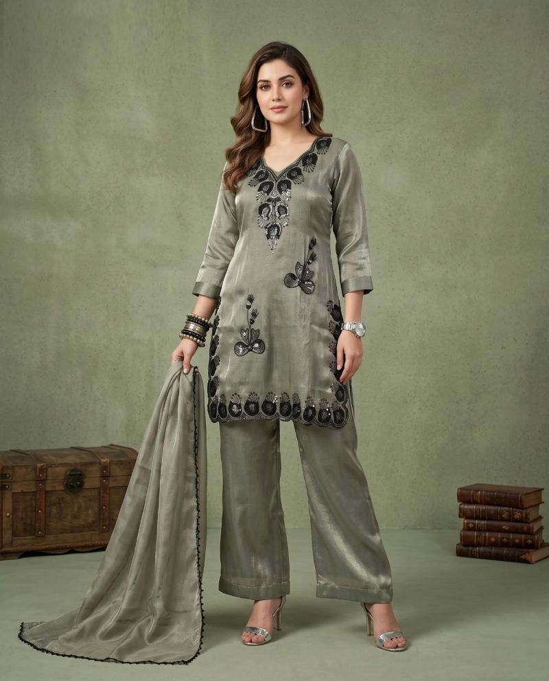 Naisha K 1318 Miraci Silk Beats Work Designer Kurti With Bottom Dupatta Catalog