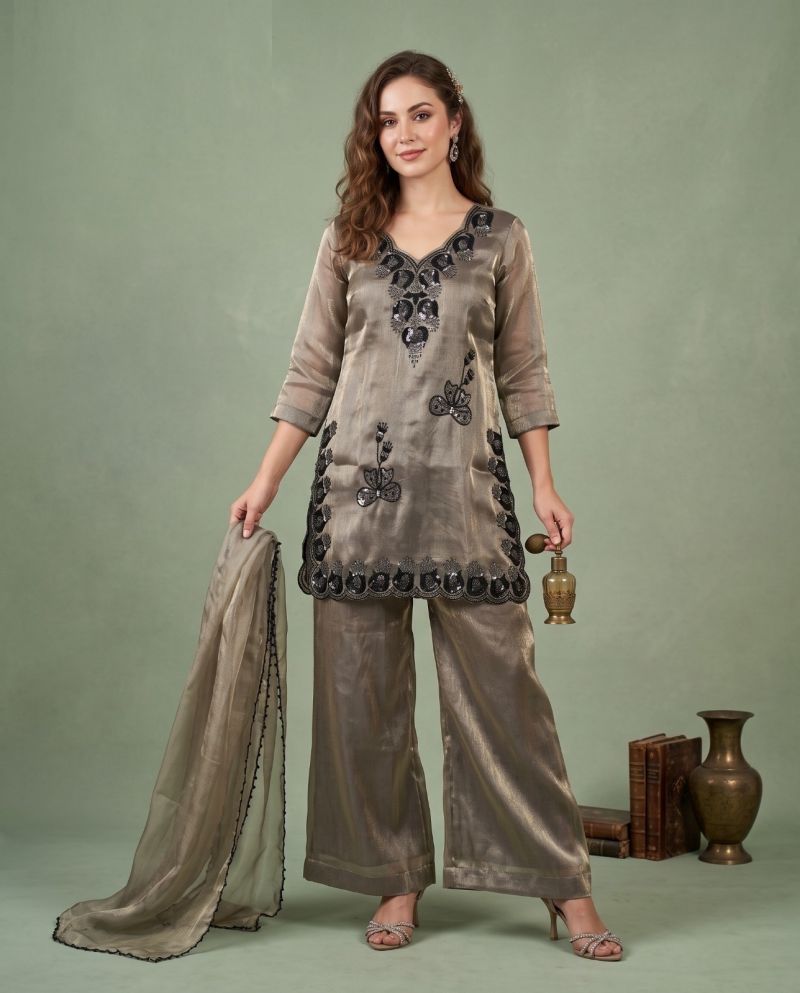 Naisha K 1318 Miraci Silk Beats Work Designer Kurti With Bottom Dupatta Catalog — Wholesale Kurtis, Vardan Ethnic wholesale from Surat — view 4