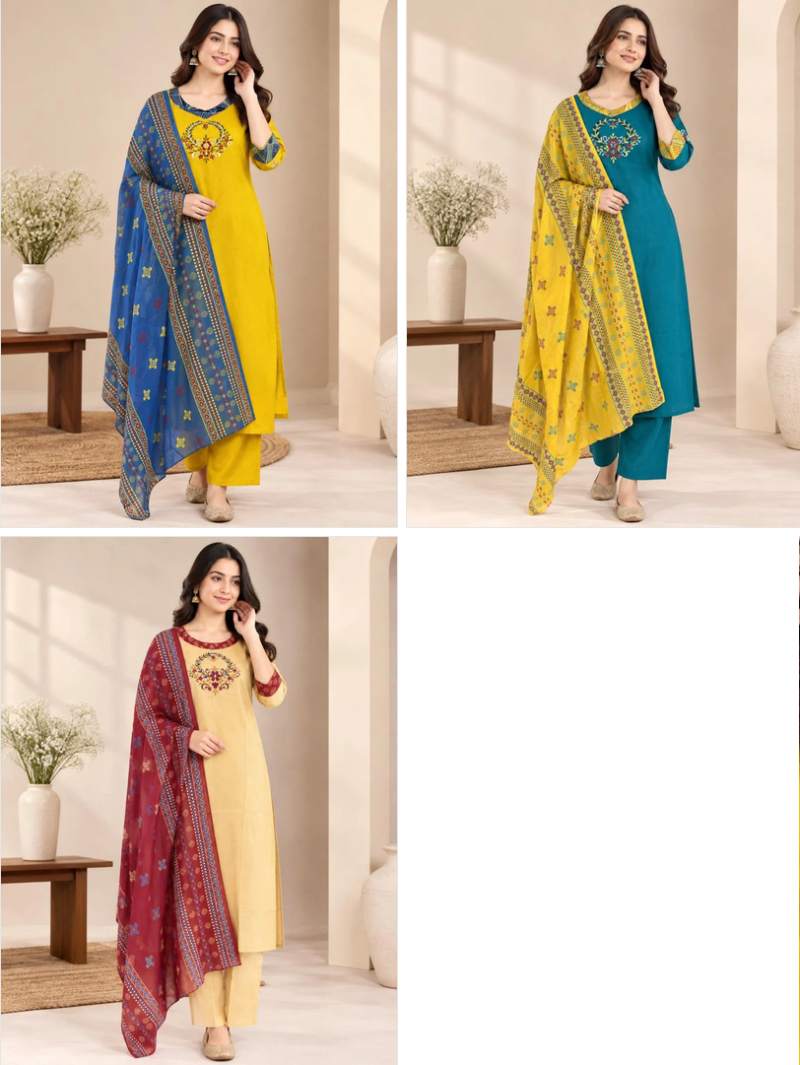 Naisha K 1321 Dhabu Cotton Embroidered Kurti With Bottom Dupatta Catalog — Wholesale Kurtis, Vardan Ethnic wholesale from Surat — view 7