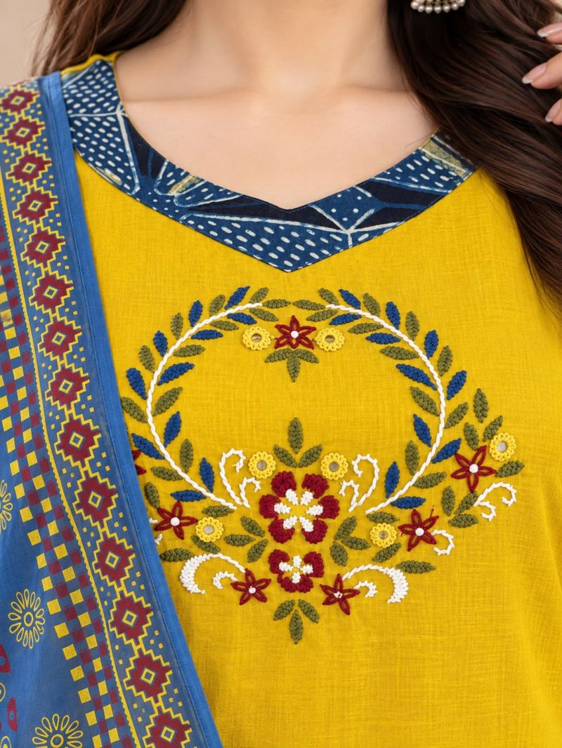 Naisha K 1321 Dhabu Cotton Embroidered Kurti With Bottom Dupatta Catalog — Wholesale Kurtis, Vardan Ethnic wholesale from Surat — view 4