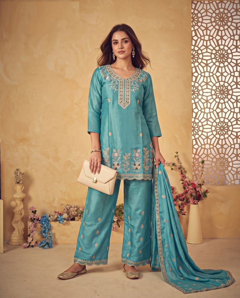Naisha K 1334 Glass Crush Embroidered Designer Kurti With Bottom Dupatta Catalog