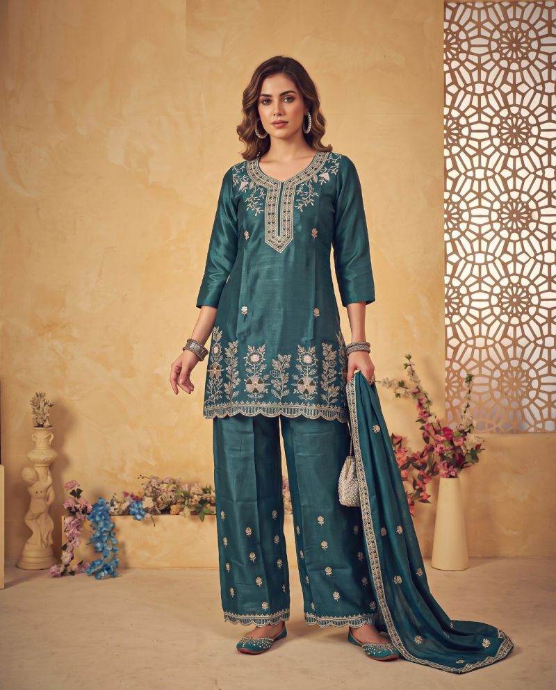 Naisha K 1334 Glass Crush Embroidered Designer Kurti With Bottom Dupatta Catalog — Wholesale Kurtis, Vardan Ethnic wholesale from Surat — view 4