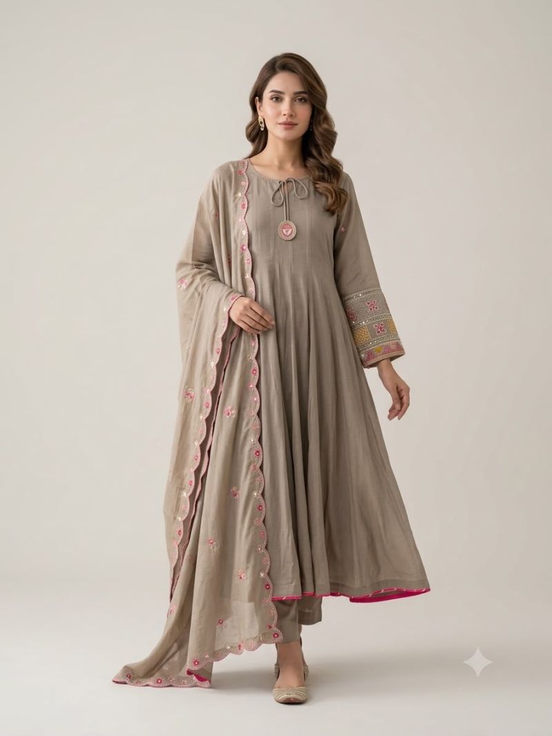 Naisha K 1335 Mul Chanderi Embroidered Flair Kurti With Bottom Dupatta Catalog — Wholesale Kurtis, Vardan Ethnic wholesale from Surat — Photo 2
