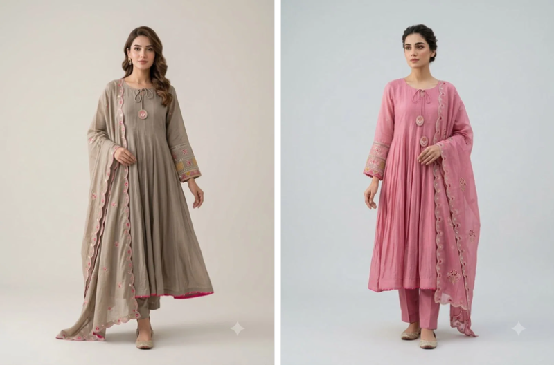 Naisha K 1335 Mul Chanderi Embroidered Flair Kurti With Bottom Dupatta Catalog — Wholesale Kurtis, Vardan Ethnic wholesale from Surat — Photo 3