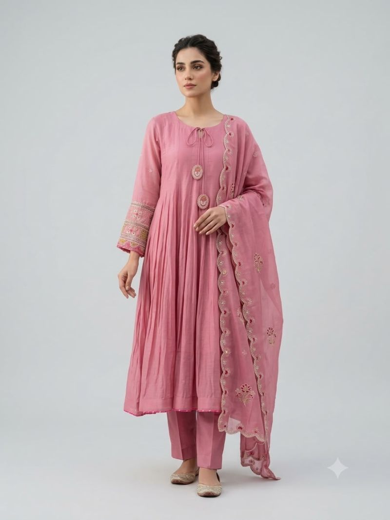 Naisha K 1335 Mul Chanderi Embroidered Flair Kurti With Bottom Dupatta Catalog