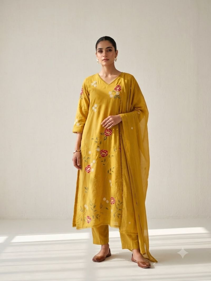 Naisha K 1344 Mul Cotton Embroidered Designer Kurti With Bottom Dupatta Catalog — Wholesale Kurtis, Vardan Ethnic wholesale from Surat — view 2