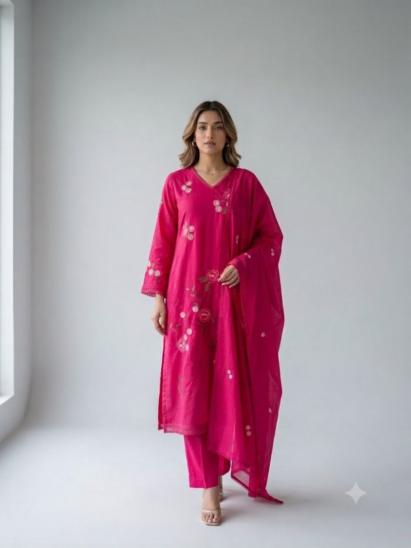 Naisha K 1344 Mul Cotton Embroidered Designer Kurti With Bottom Dupatta Catalog
