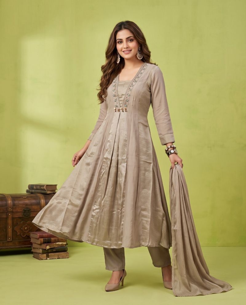 Naisha K 1347 Mul Chanderi Hand Work Kurti With Bottom Dupatta Catalog — Wholesale Kurtis, Vardan Ethnic wholesale from Surat — Photo 3