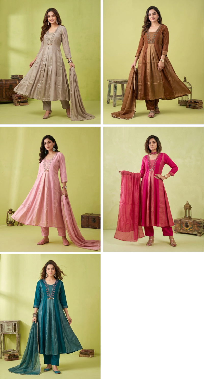 Naisha K 1347 Mul Chanderi Hand Work Kurti With Bottom Dupatta Catalog — Wholesale Kurtis, Vardan Ethnic wholesale from Surat — Photo 2