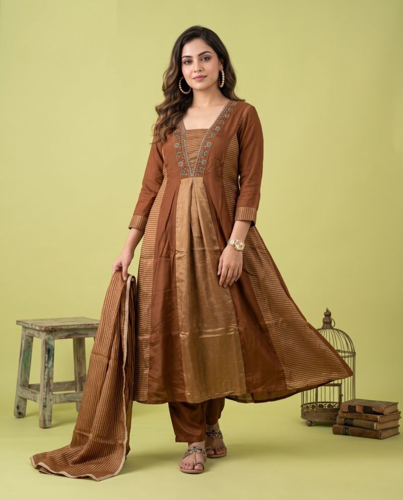 Naisha K 1347 Mul Chanderi Hand Work Kurti With Bottom Dupatta Catalog — Wholesale Kurtis, Vardan Ethnic wholesale from Surat — Photo 7
