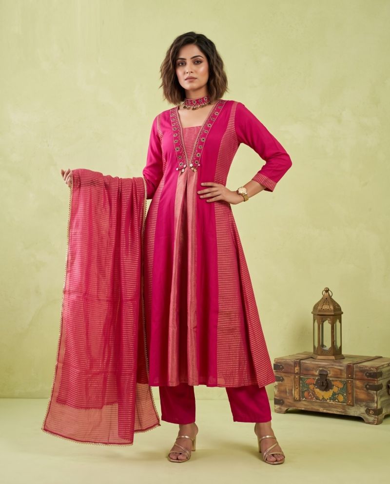 Naisha K 1347 Mul Chanderi Hand Work Kurti With Bottom Dupatta Catalog — Wholesale Kurtis, Vardan Ethnic wholesale from Surat — Photo 5