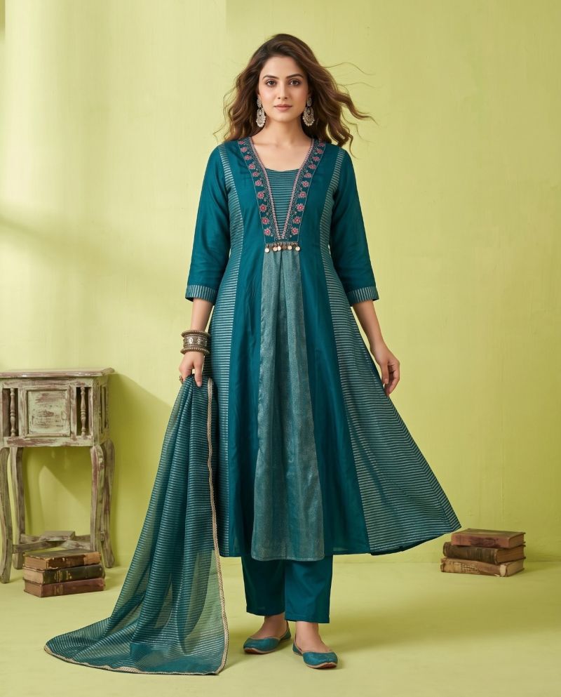 Naisha K 1347 Mul Chanderi Hand Work Kurti With Bottom Dupatta Catalog — Wholesale Kurtis, Vardan Ethnic wholesale from Surat — Photo 4