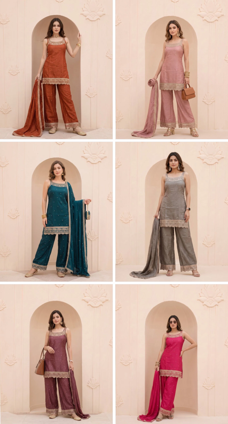 Naisha K 1348 Vichitra Silk Embroidered Designer Kurti With Bottom Dupatta Catalog — Wholesale Kurtis, Vardan Ethnic wholesale from Surat — view 7