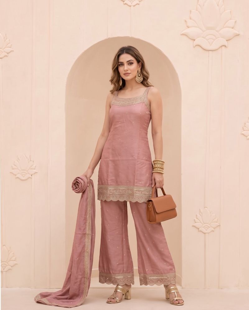 Naisha K 1348 Vichitra Silk Embroidered Designer Kurti With Bottom Dupatta Catalog — Wholesale Kurtis, Vardan Ethnic wholesale from Surat — view 6