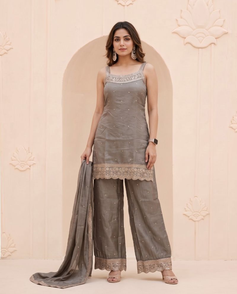 Naisha K 1348 Vichitra Silk Embroidered Designer Kurti With Bottom Dupatta Catalog — Wholesale Kurtis, Vardan Ethnic wholesale from Surat — view 4