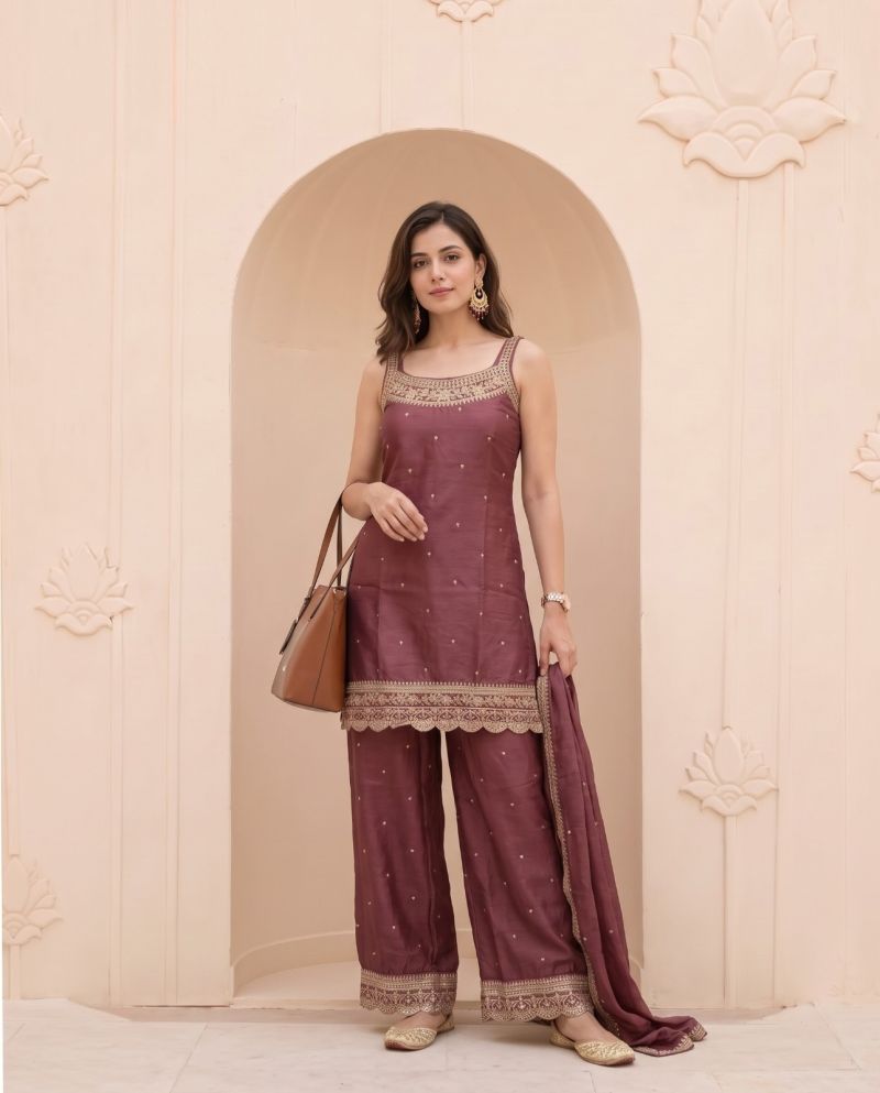 Naisha K 1348 Vichitra Silk Embroidered Designer Kurti With Bottom Dupatta Catalog — Wholesale Kurtis, Vardan Ethnic wholesale from Surat — view 3