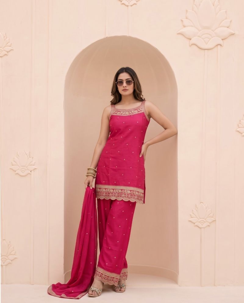 Naisha K 1348 Vichitra Silk Embroidered Designer Kurti With Bottom Dupatta Catalog — Wholesale Kurtis, Vardan Ethnic wholesale from Surat — view 2