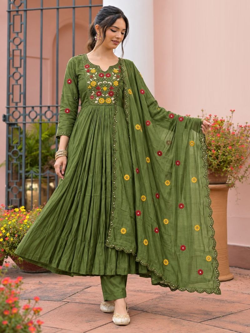 Naisha K 1354 Mal Chanderi Embroidered Anarkali Kurti With Bottom Dupatta Catalog — Wholesale Kurtis, Vardan Ethnic wholesale from Surat — Photo 3