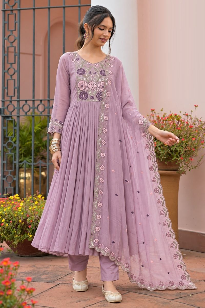 Naisha K 1354 Mal Chanderi Embroidered Anarkali Kurti With Bottom Dupatta Catalog — Wholesale Kurtis, Vardan Ethnic wholesale from Surat — Photo 2