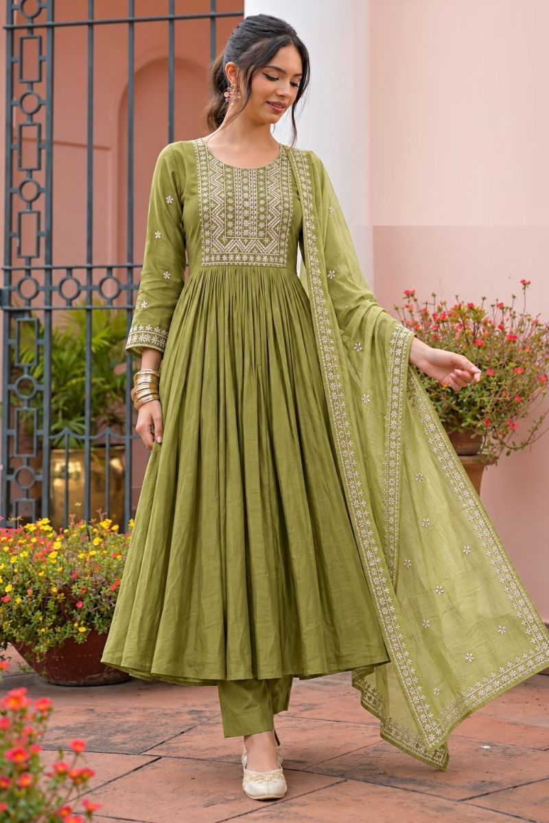 Naisha K 1354 Mal Chanderi Embroidered Anarkali Kurti With Bottom Dupatta Catalog