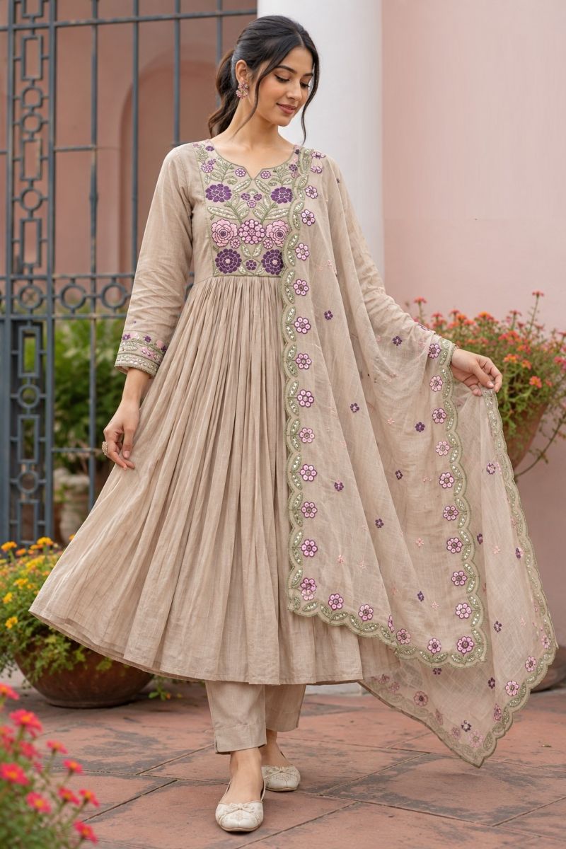 Naisha K 1354 Mal Chanderi Embroidered Anarkali Kurti With Bottom Dupatta Catalog — Wholesale Kurtis, Vardan Ethnic wholesale from Surat — Photo 6