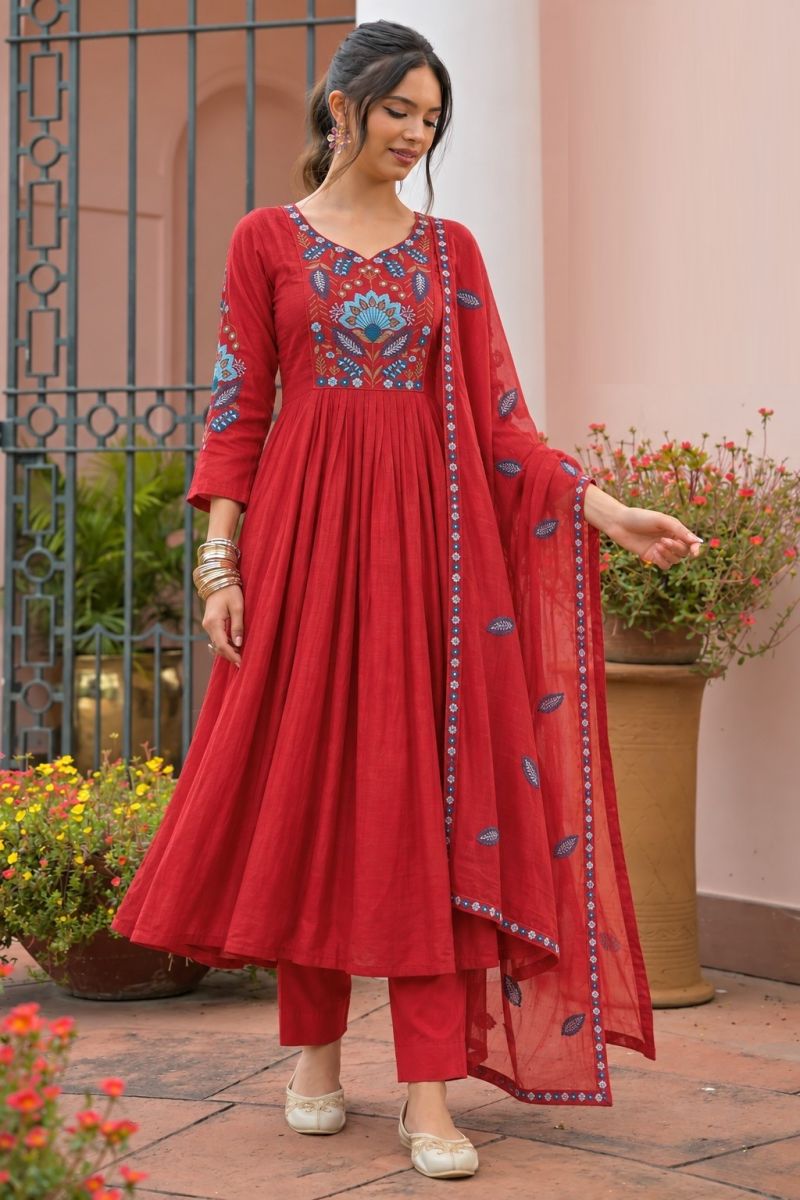 Naisha K 1354 Mal Chanderi Embroidered Anarkali Kurti With Bottom Dupatta Catalog — Wholesale Kurtis, Vardan Ethnic wholesale from Surat — Photo 5