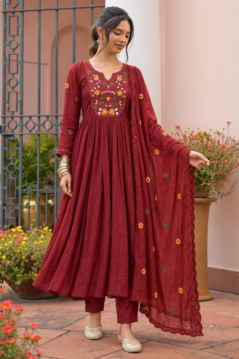 Naisha K 1354 Mal Chanderi Embroidered Anarkali Kurti With Bottom Dupatta Catalog — Wholesale Kurtis, Vardan Ethnic wholesale from Surat — Photo 4