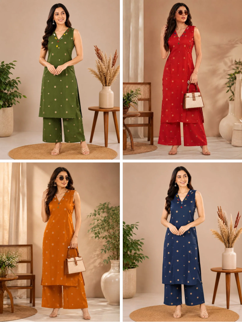 Naisha K 1355 Cotton Handloom Jamdhani Work Kurti With Bottom Catalog — Wholesale Kurtis, Vardan Ethnic wholesale from Surat — view 6