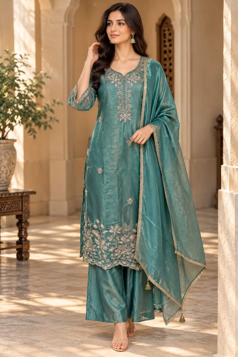 Naisha K 1358 Polyna Tissue Beads Work Designer Kurti With Bottom Dupatta Catalog
