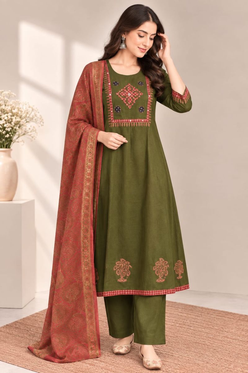 Naisha K 1359 Dhabu Cotton Block And Aplic Work Kurti With Bottom Dupatta Collection