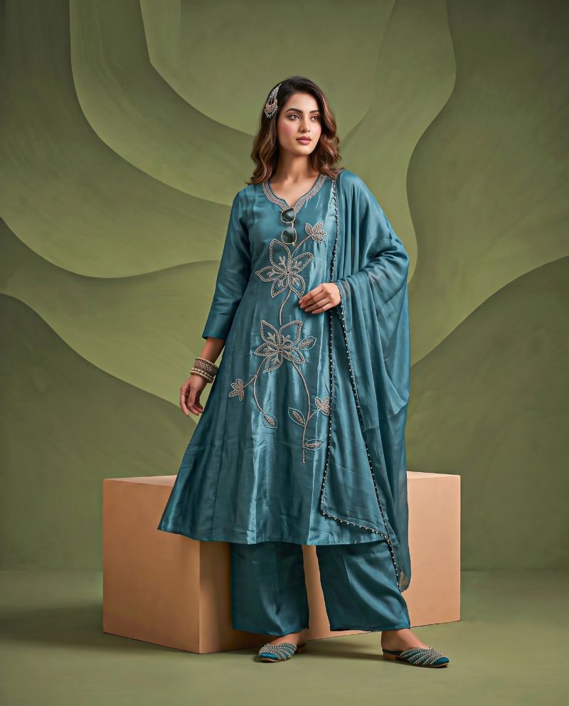 Naisha K 1360 Glass Crush Beads Work Anarkali Kurti With Bottom Dupatta Catalog