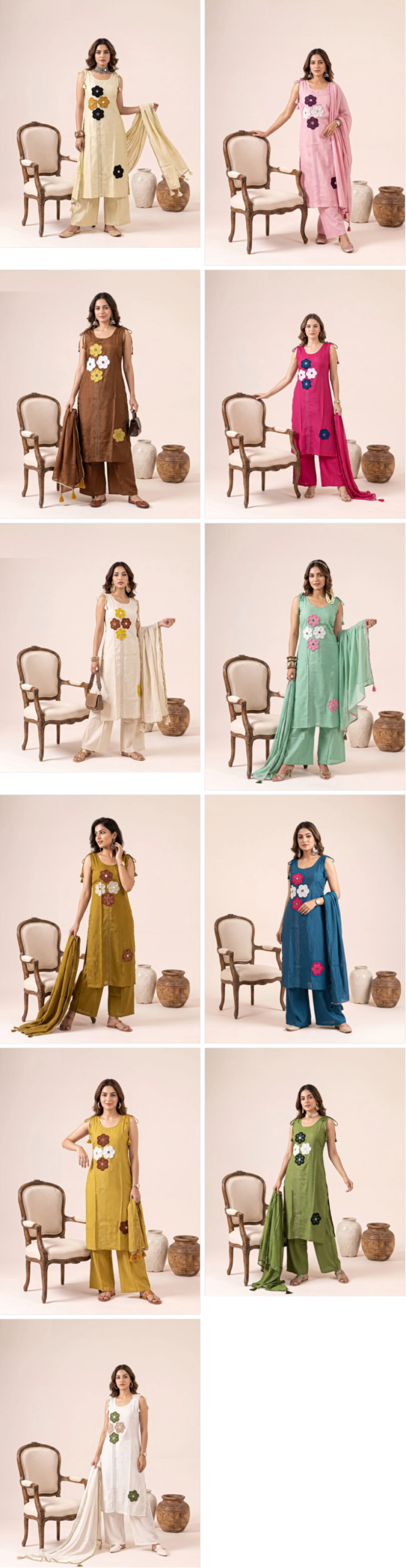 Naisha K 1362 Mul Chanderi Manual Work Kurti With Bottom Dupatta Catalog — Wholesale Kurtis, Vardan Ethnic wholesale from Surat — Photo 12