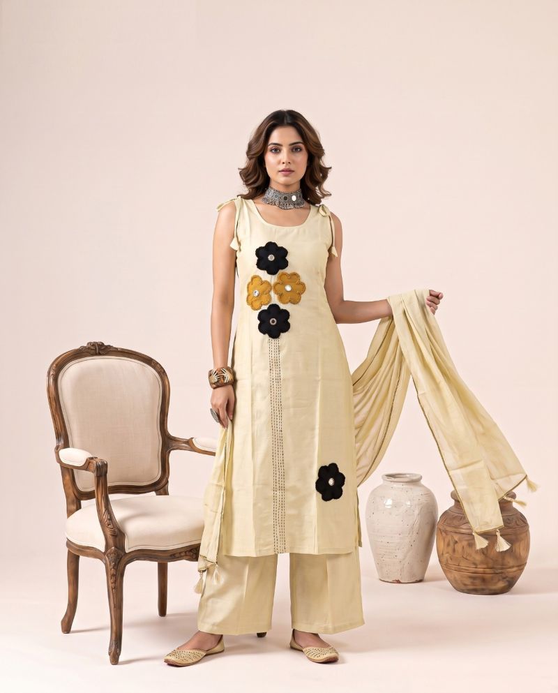 Naisha K 1362 Mul Chanderi Manual Work Kurti With Bottom Dupatta Catalog — Wholesale Kurtis, Vardan Ethnic wholesale from Surat — Photo 2